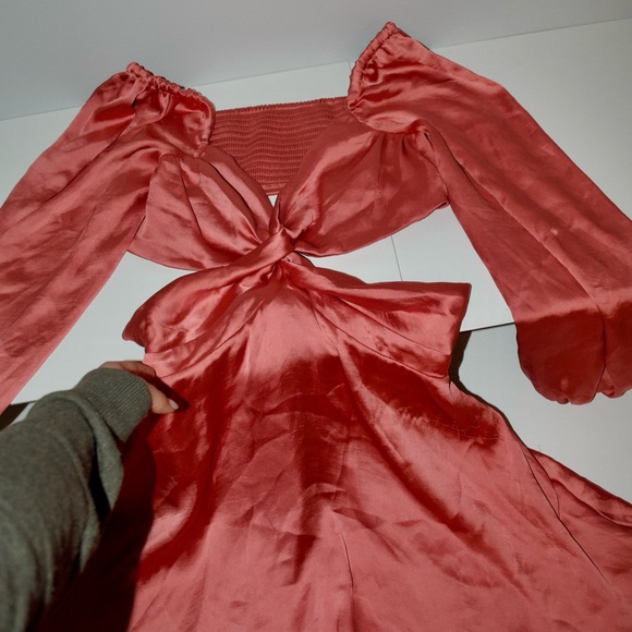 FREE PEOPLE — JUSTIN SATIN CUT OUT MINI DRESS IN CORAL, US M, ORIGINALLY $298 - Picture 8 of 16